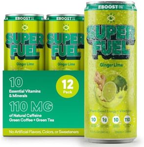 EBOOST SUPER FUEL Healthy Energy Drink - Ginger Lime: 12 Healthy Energy Drinks - Focus & Productivity - 110 mg Caffeine + Nootropics, & Electrolytes - No Sucralose, Taurine, Artificial Flavors