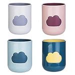 CheeseandU 4Pack Tooth Brush Cups Unbreakable Bathroom Tumbler Cute Cloud Pattern 10oz Bathroom Cup BPA Free Multicolor Drinking Cups Toothbrush Mugs for Toddlers Kids Couples Friends Gift