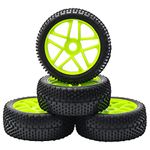 Green RC 1:8 Off-Road Racing Car Rubber Tyre 5 Spoke Tires & Plactic Wheel Rim for HSP Buggy Car Pack of 4