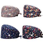 Cute Printed Working Caps Bouffant Hats for Women Men with Button and Adjustable Sweatband Scrub Caps (4 Pcs - Mix, Multicolor)