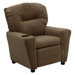 Flash Furniture Contemporary Kids Recliner with Cup Holder, Wood, Brown Microfiber, Set of 1