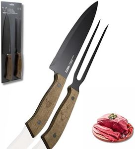 KON&LO WAYU. Set de 2 utensilios barbacoa. Cuchillo y tenedor de trinchar carne. Acero inoxidable, mango madera. Largo: 33,5. Largo hoja: 21. Knife Bbq. Cuchillos chuleteros Kit barbacoa.