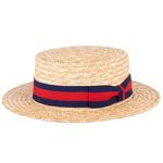 ZAKIRA Classic Straw Boater Hat Handmade from Natural Straw (Navy-Red-Navy Band, XL)