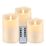 Homemory Waterproof Flickering Flameless Candles, Outdoor Indoor Battery Operated LED Candles with Remote Timers, Won't Melt, Ivory Frosted Plastic, D3.25 x H4“5" 6", Set of 3