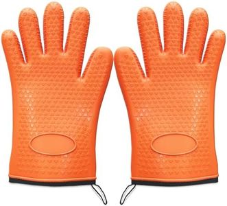 Silicone Grill Gloves for Cooking, Non-Slip Heat Resistant Silicone BBQ Gloves with Cotton Lining, Waterproof Grip Oven Mitts for Grilling, BBQ, Smoker, Handling Hot Meat, Pots and Pans, 11 x 6.1 Inch