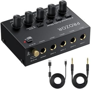 PROZOR Mini Audio Mixer 4 Channel Line Mixer - USB-C Powered Sub Mixer with Volume Control & Stereo Mono Switch, Compact Low Noise Audio Mixer for Guitar, Bass, Keyboard, Recording, Streaming