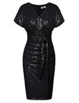 GRACE KARIN Sexy Plus Size Sequin Dress for Birthday Gift Ruched Wedding Guest Dresses for Winter Black XL