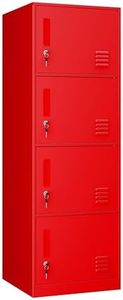 LINGZOE Metal Storage Locker Cabinet for Office, Home, Gym, School, Steel Cabinet to Storage File, Toys, Shoes and Sports Equipment, Locker Organizer for Gym Office Bedroom (4 Door, Red)