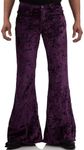 LDNINE Men's Velvet Relaxed Vintage 60s 70s Bell Bottom Stretch Fit Classic Comfort Flared Flares Retro Leg Disco Pants, Purple, X-Large