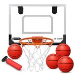 Mini Basketball Hoop Set for Kids Adults, Over The Door Basketball Hoop with 4 Small Replacement PVC Basketballs, ABS Backboard Metal Rim Goal Sport Party Accessory Toy Gifts for Classroom Office