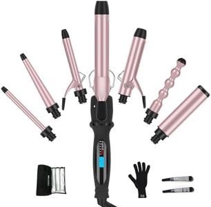 Curling Iron with Clamp PARWIN PRO BEAUTY 7 in 1 Curling Wand Set 0.5 to 1.5 Inch Interchangeable Barrels Adjustable Temp. Negative Ionic, Travel Dual Voltage 60mins Auto Shut Off, Rose Pink