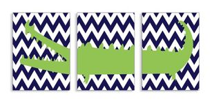 The Kids Room by Stupell Alligator On Navy Chevron 3-Pc Rectangle Wall Plaque Set, 11 x 0.5 x 15, Proudly