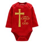 KNITROOT Baptism Special, I Am A Child Of God, Onesies, Unisex Baby Kids Cotton Full Sleeve Red Rompers, Sleepsuit, Bodysuit, 3-6 Months, Infant Cloths for Boys & Girls