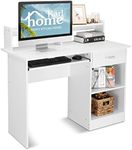 Karl home Computer Desk Study Writing Desk, Wooden Home Office Workstation PC Laptop Table with Drawer Shelf Keyboard Tray, White