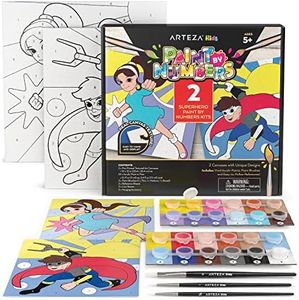 Arteza Kids Paint by Numbers Kit, 10x10 Inches, Pre-Printed Superhero Canvas Painting Kit