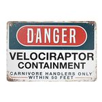 Jesiceny Tin Sign Danger Velociraptor Containment Aluminum Metal Sign 8x12 INCH