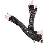 DreamHigh Womens sexy elbow Length Fingerless Lace Up Arm Warmer Lace Gloves