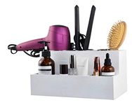 Eitida Hair Tools Organizer, Hair Dryer Care Styling Straightener, Flat Iron, Curling Wand, Brushes Holder, Caddy Storage for Vanity & Bathroom, Wall Mount or Sit on Counter, Solid Wood in White