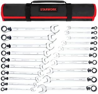 STARWORK TRUE MECHANIC™ 20 Pc. 6-Point SAE, Metric 15° Offset Reversible Non-Slip Long Pattern Ratcheting Combination Wrench Set, Professional, With Portable Roll-Up Pouch Bag (5/16" -3/4" & 8-19 mm)