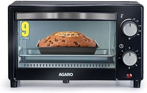 AGARO Marvel 9L OTG Oven 800W, Compact Toaster Griller for Baking, Toasting & Grilling, Adjustable 100°C-250°C, 30-Min Timer with Ready Bell, Auto Shut-Off, Tempered Glass Door, Bake Pan, Tong & Rack