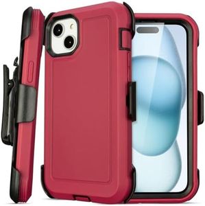 Yowtrey Red iPhone 16 Plus Case with Belt Clip, Heavy Duty, 3 Layers of Sturdy, Anti-Drop, Military-Grade Defender Cover