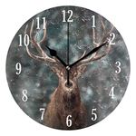 Mnsruu Round Deer Silent Wall Clock Decorative, Battery Operated Easy to Read for Indoor Living Room Bedroom