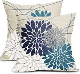 Navy Blue Dahlia Pillow Covers 18X1