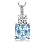 JewelryPalace 2.2ct Cushion Cut Genuine Sky Blue Topaz Pendant Necklace for Women, 14k White Gold Plated 925 Sterling Silver Necklace, Natural Gemstone Jewellery Sets 18 Inches Chain