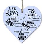 CARISPIBET Life is like a camera | home décor sign heart-shaped wall art hanging ornament 5" x 5"