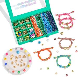 MINIMISSMIANYC DIY Friendship Bracelet Making Kit - 8 Colors Braided Strings, 26 Gold Bubble Letter Beads, Multicolor Beads & Charms, Custom Jewelry Craft Set for Women, Perfect Birthday & Party Gift
