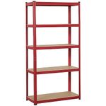 Yaheetech Garage Shelf Metal Shelving Unit Adjustable 5-Tier Boltless Shelves Storage Racks, Heavy Duty, for Home/Office/Kitchen/Shed,180 x 90 x 40 cm, Max. Weight Capacity 175 kg Per Tier, Red