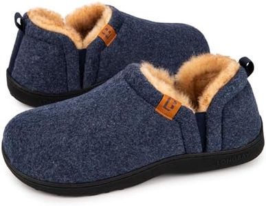 LongBay Men's Warm Memory Foam Slippers Home House Indoor Outdoor Anti-Slip Winter Shoes Blue, 10/11 UK