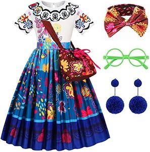 Disnnie Robe Deguisement de Princesse Mirabel Isabella pour Enfant Fille avec Accessoires Halloween Anniversaire Fete Costume 2-12 ans