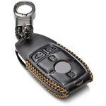 Vitodeco Genuine Leather Smart Key Fob Case with Leather Key Strap Compatible for Mercedes-Benz A, C, E, S, CLA, CLS, GLA, GLB, GLC, GLE, GLS, G Glass 2017 - 2024 (4-Button, Black)