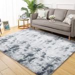 GarveeHome Fluffy Rugs for Bedroom 5x8 Feet Tie-Dyed Soft Shag Rug Cozy Plush Furry Area Rugs Plush Throw Rug for Living Room Decorative Shaggy Accent Rug Home Floor Carpet, Light Grey