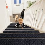 COSTWAY Non-Slip Carpet Stair Treads, 15 Pack Indoor Stair Runners Safety Rug with Reusable Adhesive, 76 x 20cm Stairs Cover Mats for Kids, Elders & Pets (Pattern Grey)