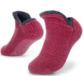 Slipper Socks for Women Men Warm Holding Sock Non Slip Knitted Thick Lined Cosy Winter Fluffy Bed Slippers Suitable for Indoor Home House Floor XNR RedWine