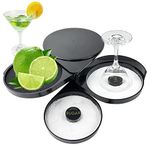 Techson 3-Tier Glass Rimmer for Cocktails & Margaritas - Bartender Tool with Rotating Trays, Salt, Sugar & Lime Juice Compartments for Bars & Home Parties Clubs