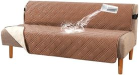 H.VERSAILTEX 100% Waterproof Futon Cover Reversible Futon Slipcover Armless Sofa Slipcover Furniture Protector Seat Width Up to 70" Washable with Adjustable Elastic Strap Anti-Slip, Terracotta/Beige