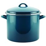 Rachael Ray Enamel on Steel Stock Pot/Stockpot with Lid, 12 Quart, Marine Blue