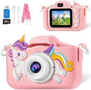 Kids Camera, Birthday Gifts for Kids, 3 4 5 6 7 8 Year Old Girl Gifts, Toddler Girl Toys, Multifunctional Digital Camera with Soft Silicone Shell, 32GB Card (Pink)