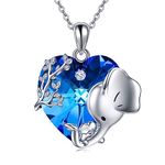 VONALA Elephant Necklace 925 Sterling Silver Elephant Heart Crystal Pendant Necklaces Animal Jewellery Gifts for Women