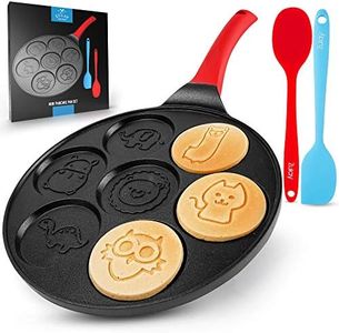 Zulay Kitchen Pancake Pan (7 Animal Face Designs and Two Bonus Spatulas) - Round Ceramic Pancake Pan Nonstick Surface & Comfortable Handle - Mini Pancake Pan Griddle