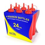 New Star Foodservice 26375 Squeeze Bottles, Plastic, 24 oz, Red, Pack of 6