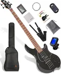 AKLOT Multi-Style Electric Bass Guitar: Precision & Jazz Dual Pickup, Roasted Maple Neck, 4-String Full Size Bass with Lesson Book, Gig Bag for Rock Pop Funk Slap, 2-Year Warranty (Helix PJ4-BK)