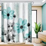 chiinvent Teal Shower Curtain Farmhouse Rustic Shower Curtains for Bathroom Gray and Turquoise Daisy Floral Bathtub Curtain Decor with 12 Hooks Waterproof Fabric 72x72 Inch