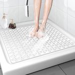 Square Shower Mat 27.6" x 27.6",TPE Anti-Slip Shower Mat, Shower Mats for Inside Shower, Shower Stall Mat with Suction Cups Drain Holes, Anti Mould Bathtub Mats, Machine Washable (White, 70x70 cm)