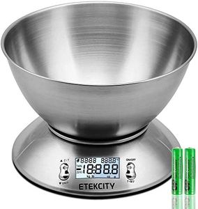 Etekcity Electronic Kitchen Scales with Stainless Steel Mixing Bowl, Timer and Temperature Sensor, Digital Wet and Dry Food Weighing Scale for Cooking and Baking-11lb/5kg