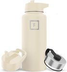 IRON °FLASK Sports Water Bottle - Wide Mouth with 3 Straw Lids - Stainless Steel Gym & Outdoor Bottles for Men, Women & Kids - Double Walled, Insulated Thermos, Metal Canteen - Cashmere Cream, 32 Oz