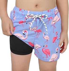 Century Star Boys Swim Trunks with Boxer Brief Liner Boys Swimwear Quick Dry Bathing Suit Toddler Swim Trunks Boys Swim Set Blue Flamingo 8-9 Years